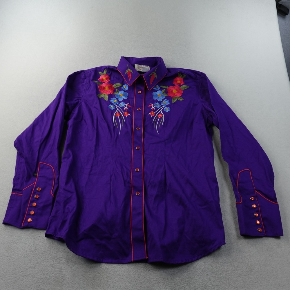 Rockmount Ranch Wear Womens XL Purple Floral Embroidered Pearl Snap Western